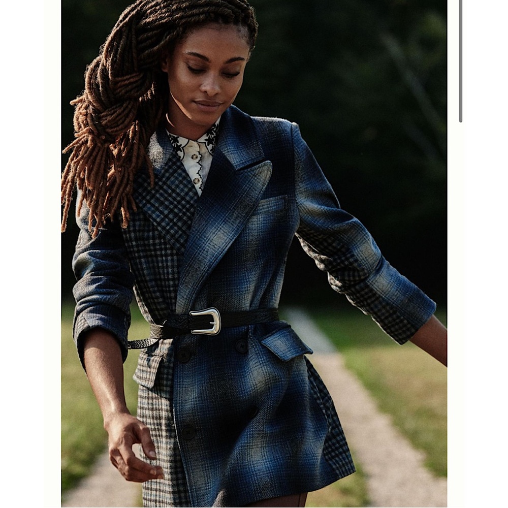 Avec Les Filles Double-Breasted Plaid Blazer Size M